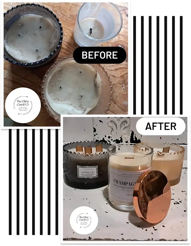 Before-and-after photo collage introducing The Dirty Candle Co